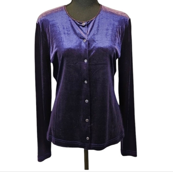 Esprit De Corp Purple Velour Snap Up Top 50% Poly 40% Nylon 10% Spandex Sz S - Picture 1 of 7